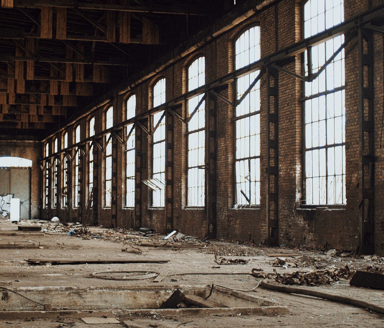 webinar poster with old factory image